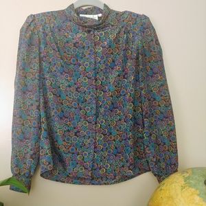 Vintage 80s Women's Blouse Multicolor Petite